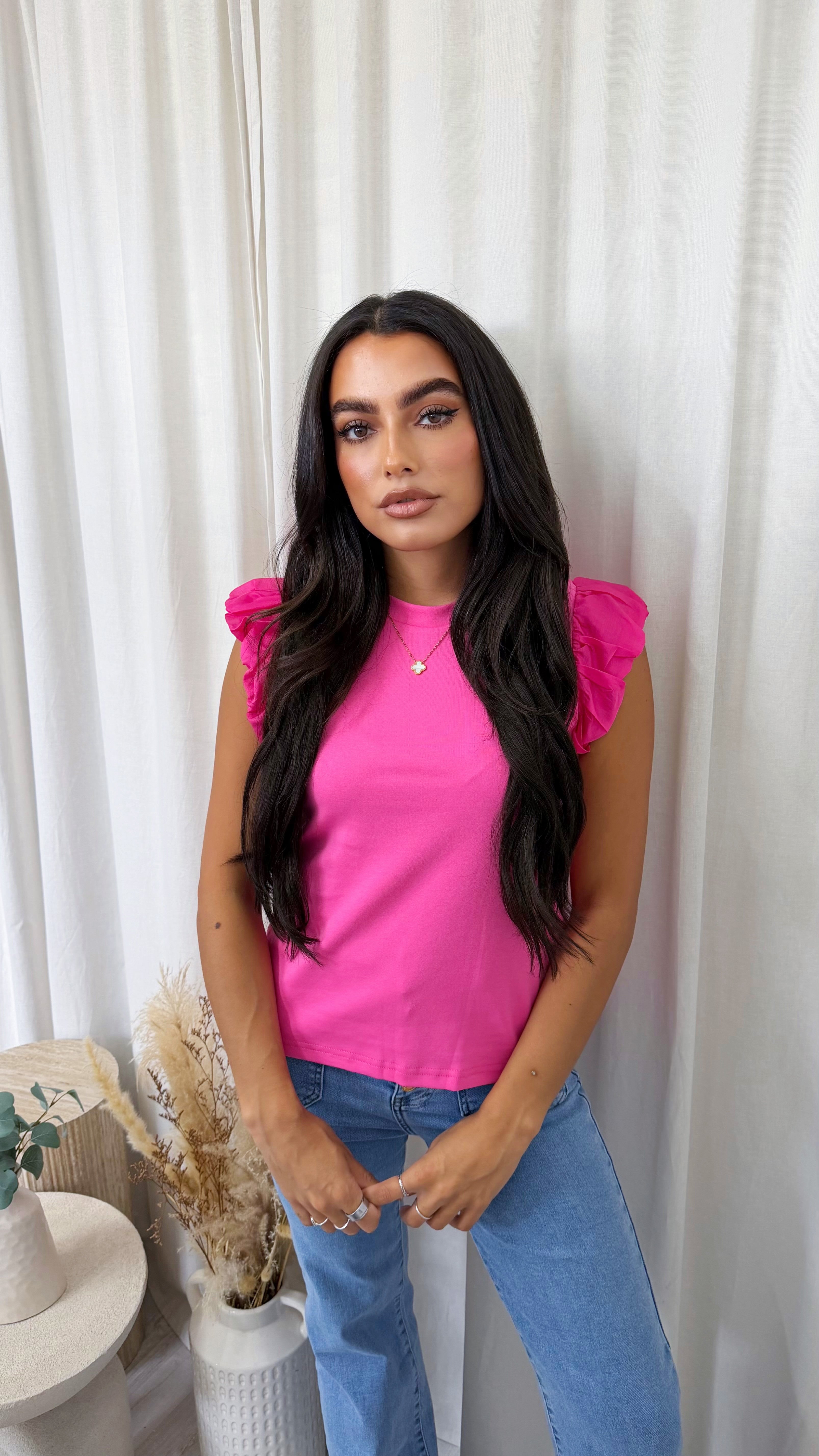 Tulle Sleeve Vest Top - PINK