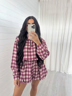Check Short Co-ord - BURGUNDY