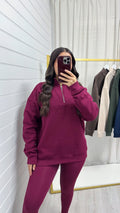 New York Embossed Half Zip Sweatshirt - BURGUNDY