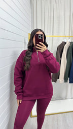 New York Embossed Half Zip Sweatshirt - BURGUNDY