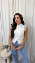 Lace Button Down Waistcoat - WHITE