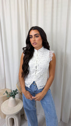 Lace Button Down Waistcoat - WHITE