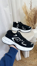 Chunky Sole Mesh Trainers - BLACK/WHITE