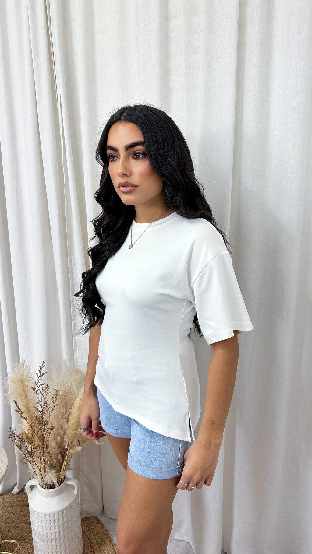 Hourglass Side Slit Soft Cotton T-Shirt - WHITE