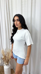 Hourglass Side Slit Soft Cotton T-Shirt - WHITE