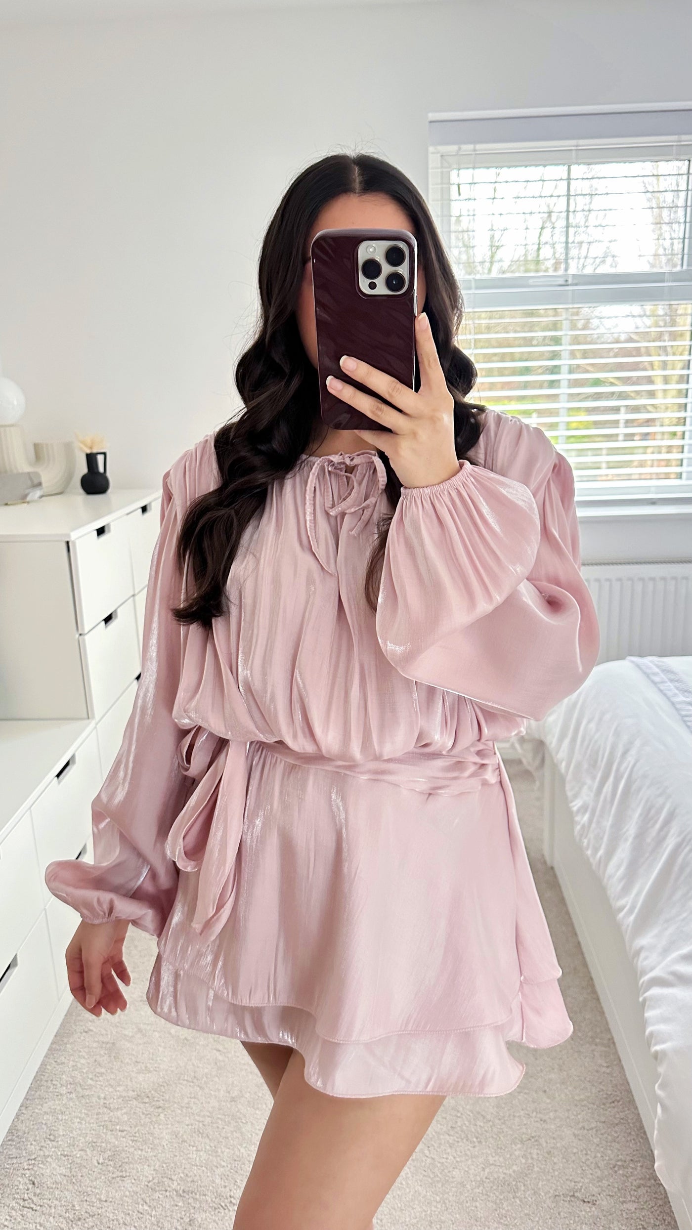 Chiffon Shoulder Padded Dress - DUSTY PINK