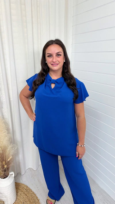 PLUS Short Sleeve Bow Top and Trouser Co-Ord - ROYAL BLUE