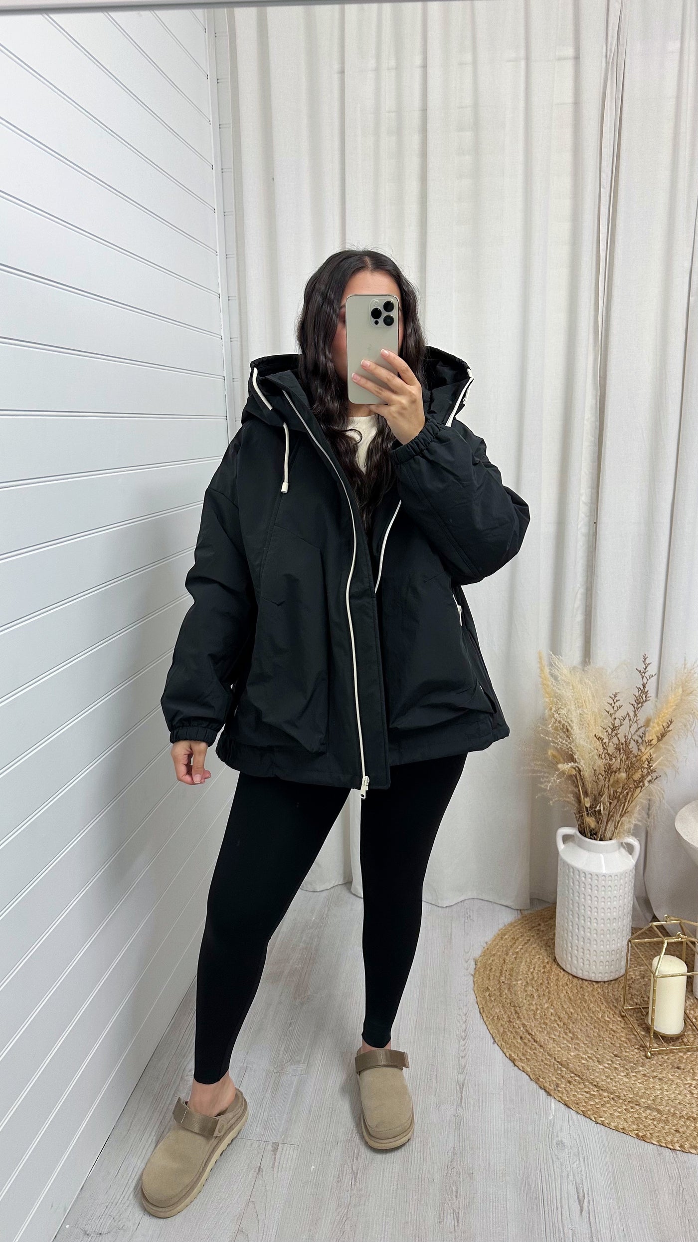 Hooded Oversized Waterproof Jacket - BLACK