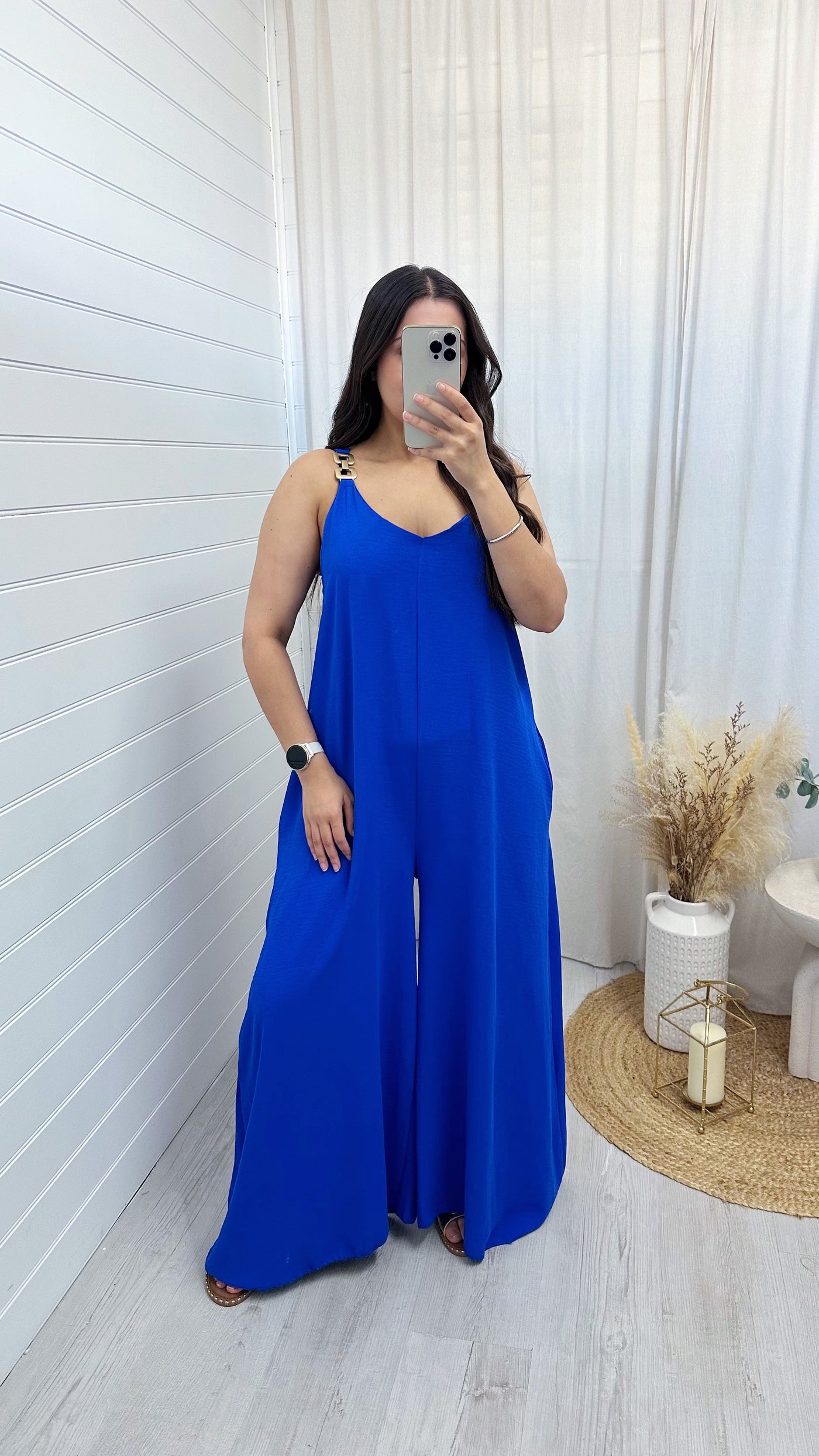 Gold Chain Link Wide Leg Jumpsuit - ROYAL BLUE