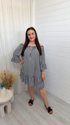 Bardot Pinstripe Summer Dress - BLACK