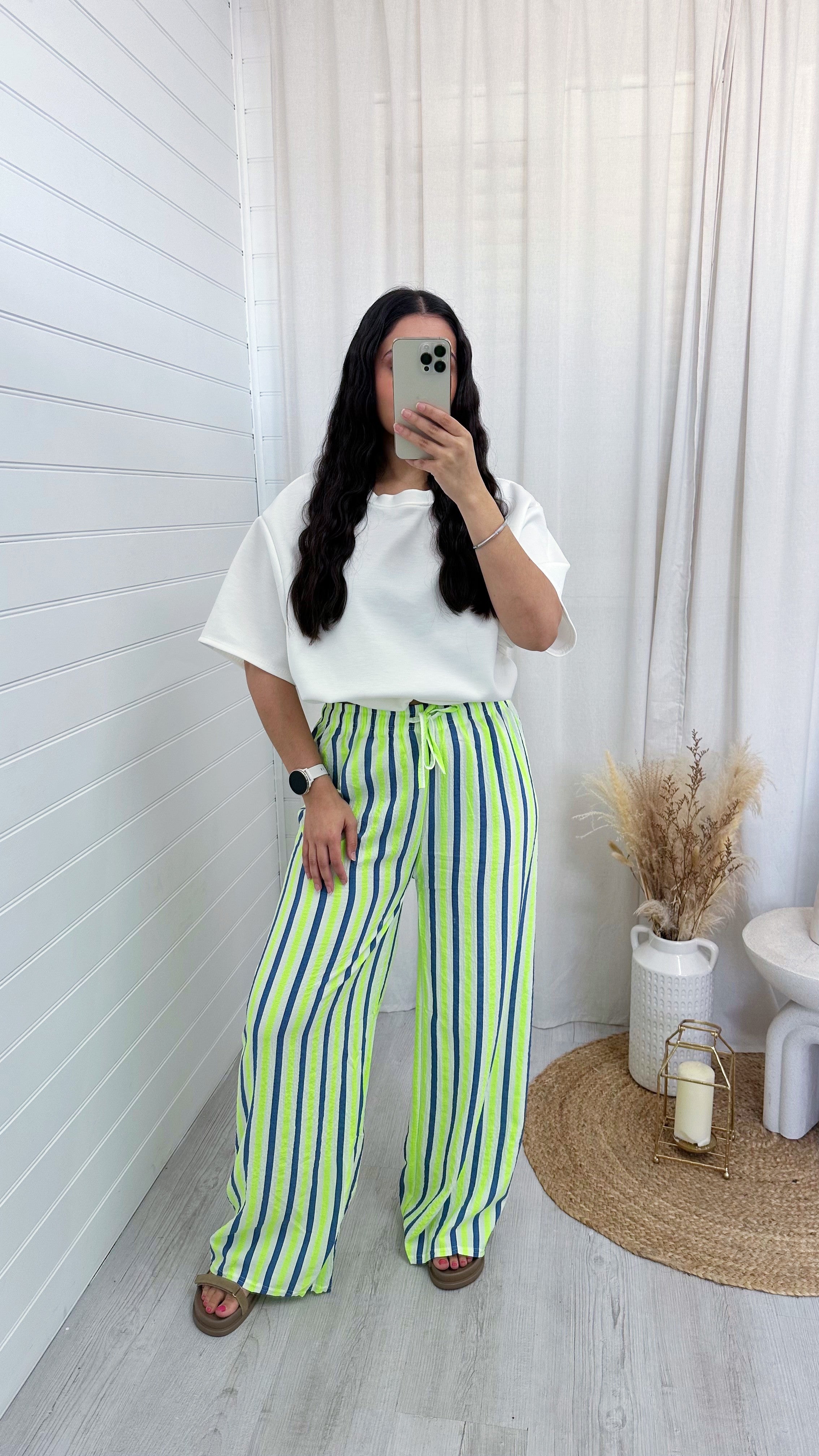 Neon Lightweight Stripe Trousers - NAVY/YELLOW
