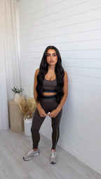 3 Piece Piped Activewear Set - BROWN