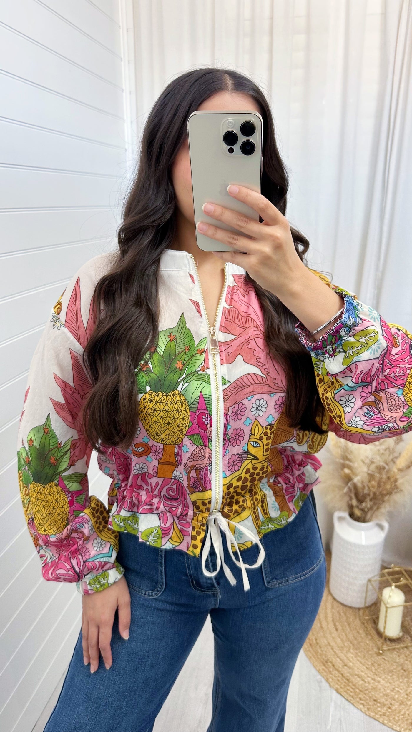Floral Print Chiffon Bomber Jacket - PINK