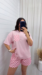 Polka Dot Baggy T-Shirt and Shorts Co-Ord - BABY PINK
