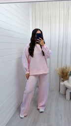 Chunky Stripe Sweatshirt and Joggers Tracksuit - PINK