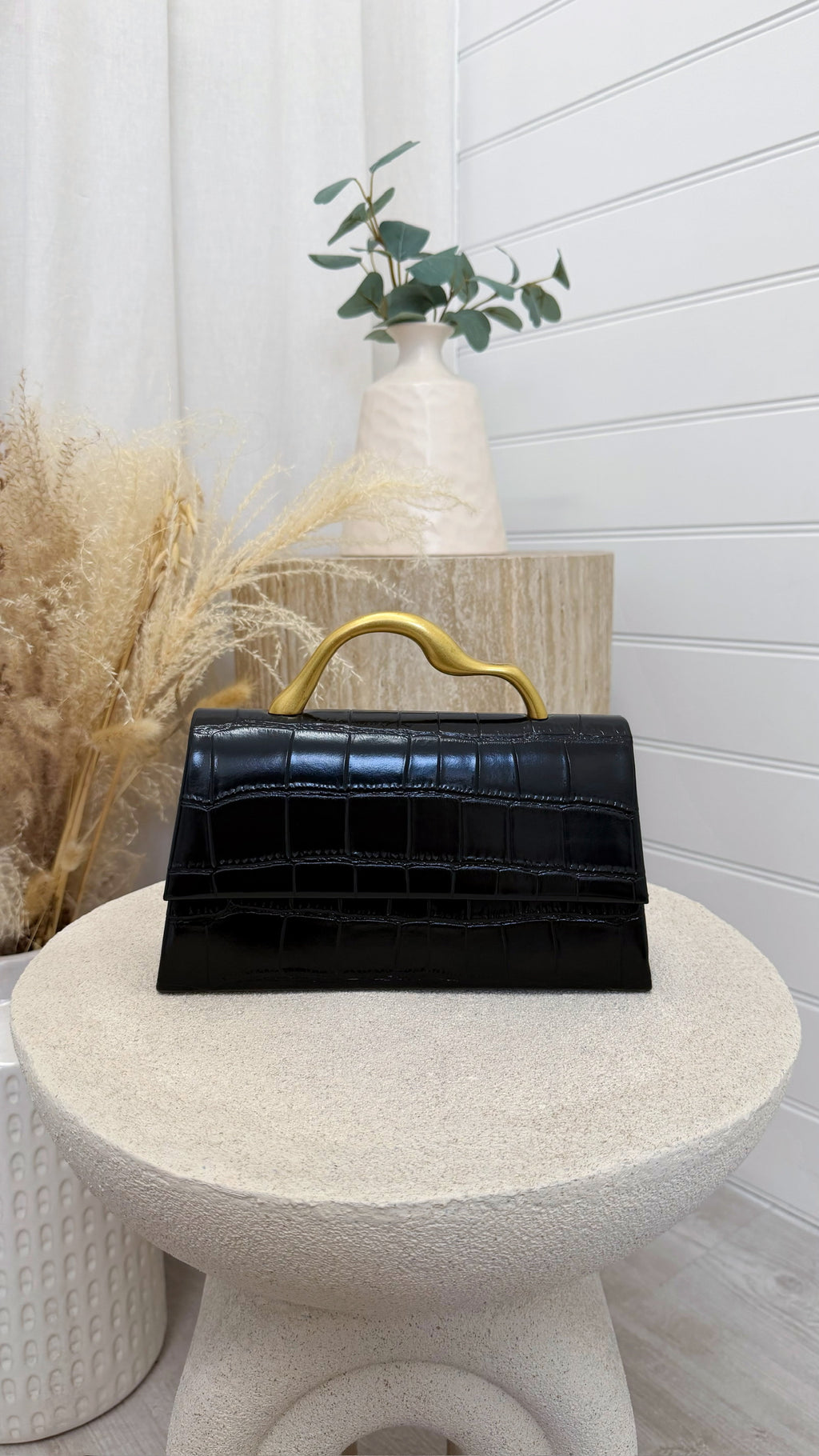 Crocodile Print Handbag - BLACK
