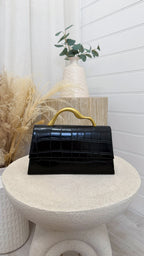 Crocodile Print Handbag - BLACK