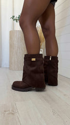 Gold Buckle Fold Over Boots - BROWN