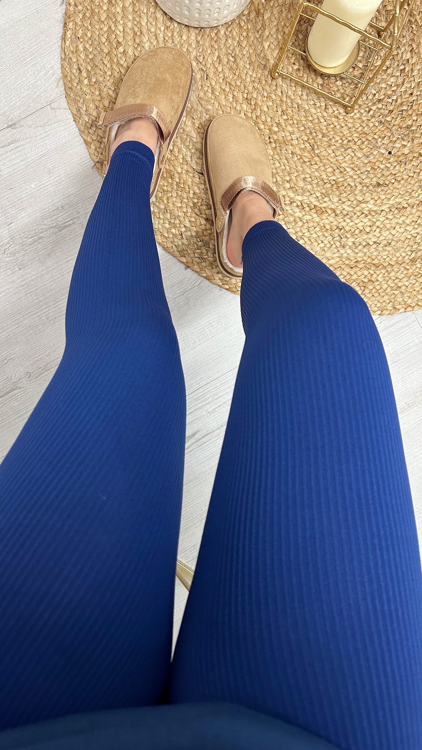 High Waisted Ribbed Leggings NAVY – Altoria - Main Image
