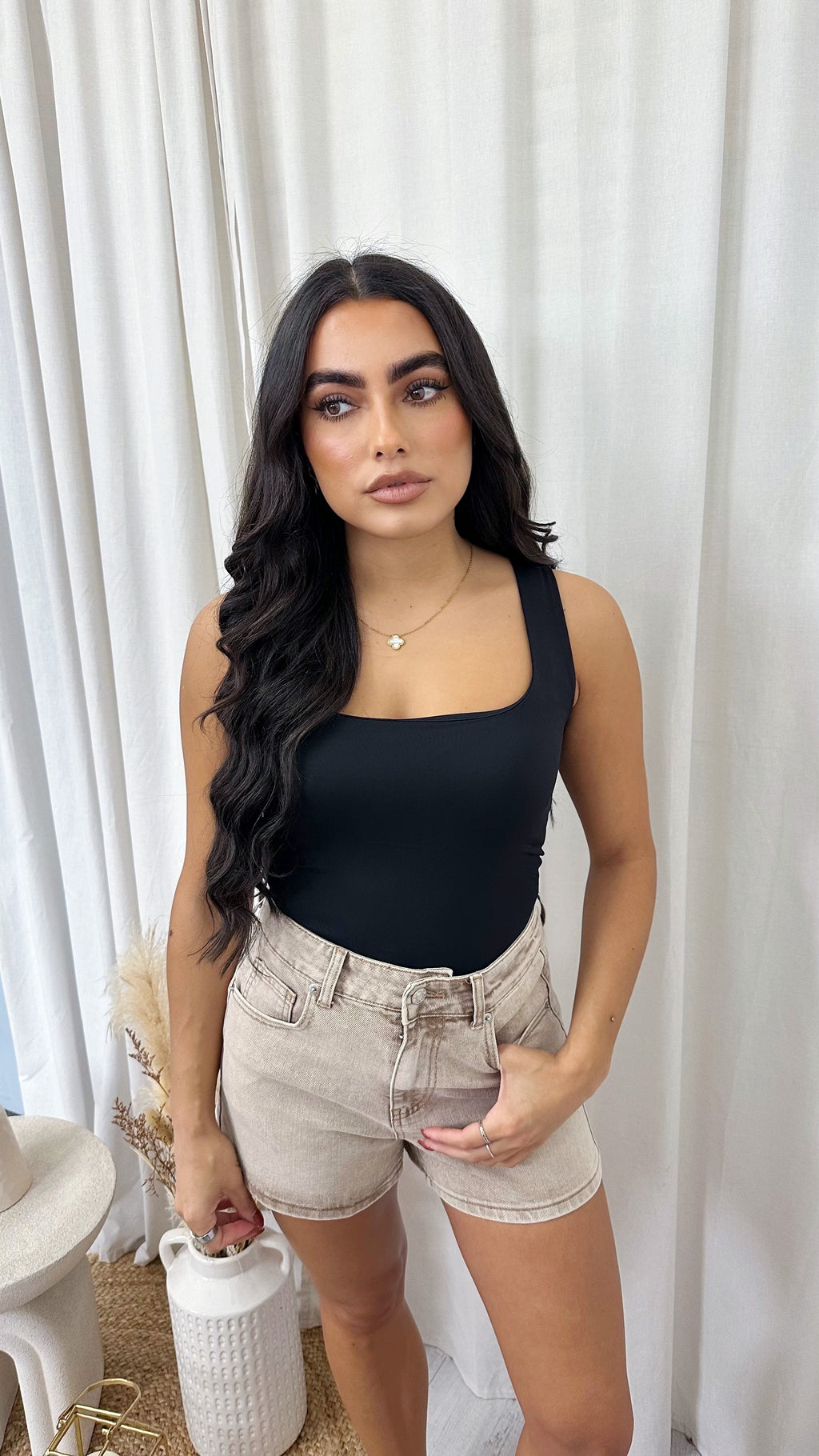 Basic Square Neck Vest Top - BLACK