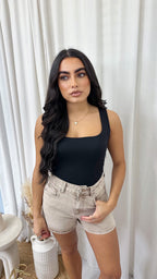 Basic Square Neck Vest Top - BLACK