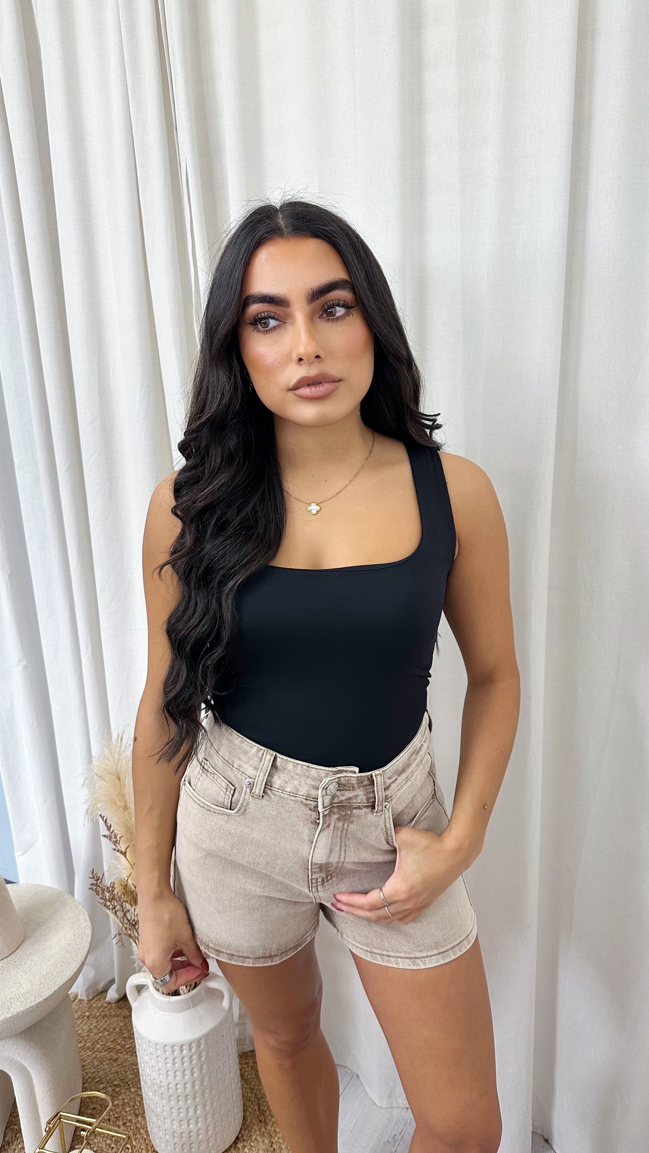 Basic Square Neck Vest Top - BLACK