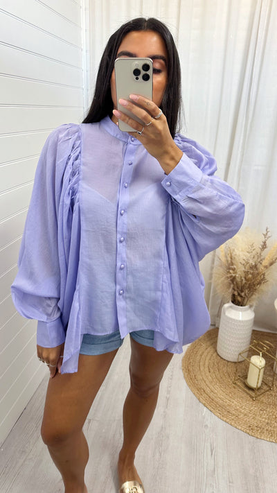 Balloon Sleeve Sheer Blouse - LILAC