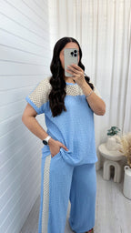 Metallic Mesh T-Shirt and Trouser Co-Ord - BABY BLUE