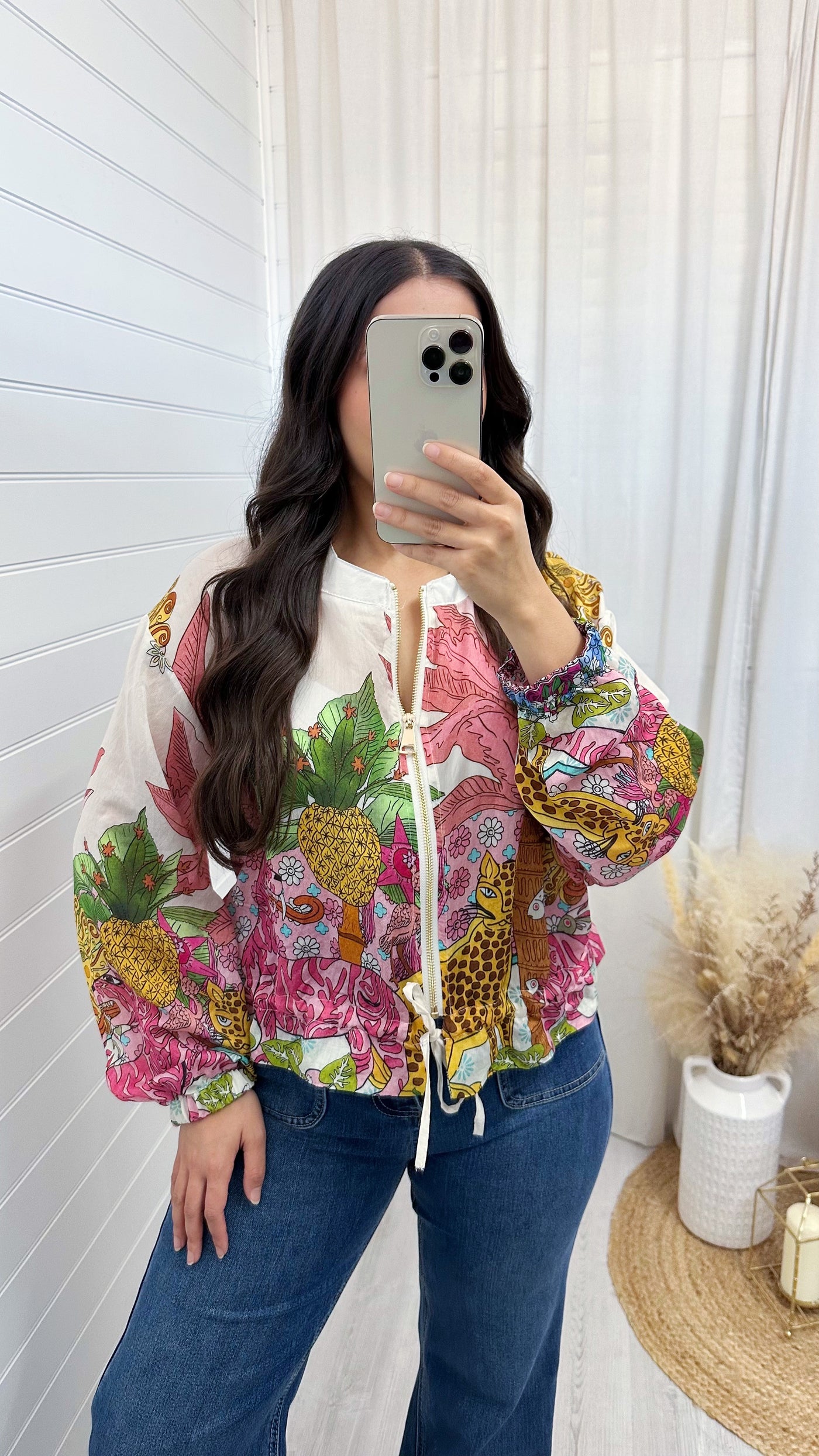 Floral Print Chiffon Bomber Jacket - PINK