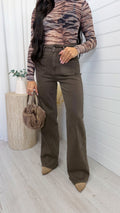 Front Pocket High Waisted Flare Jeans - TAUPE