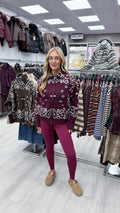 High Neck Paisley Knitted Jacket - BURGUNDY