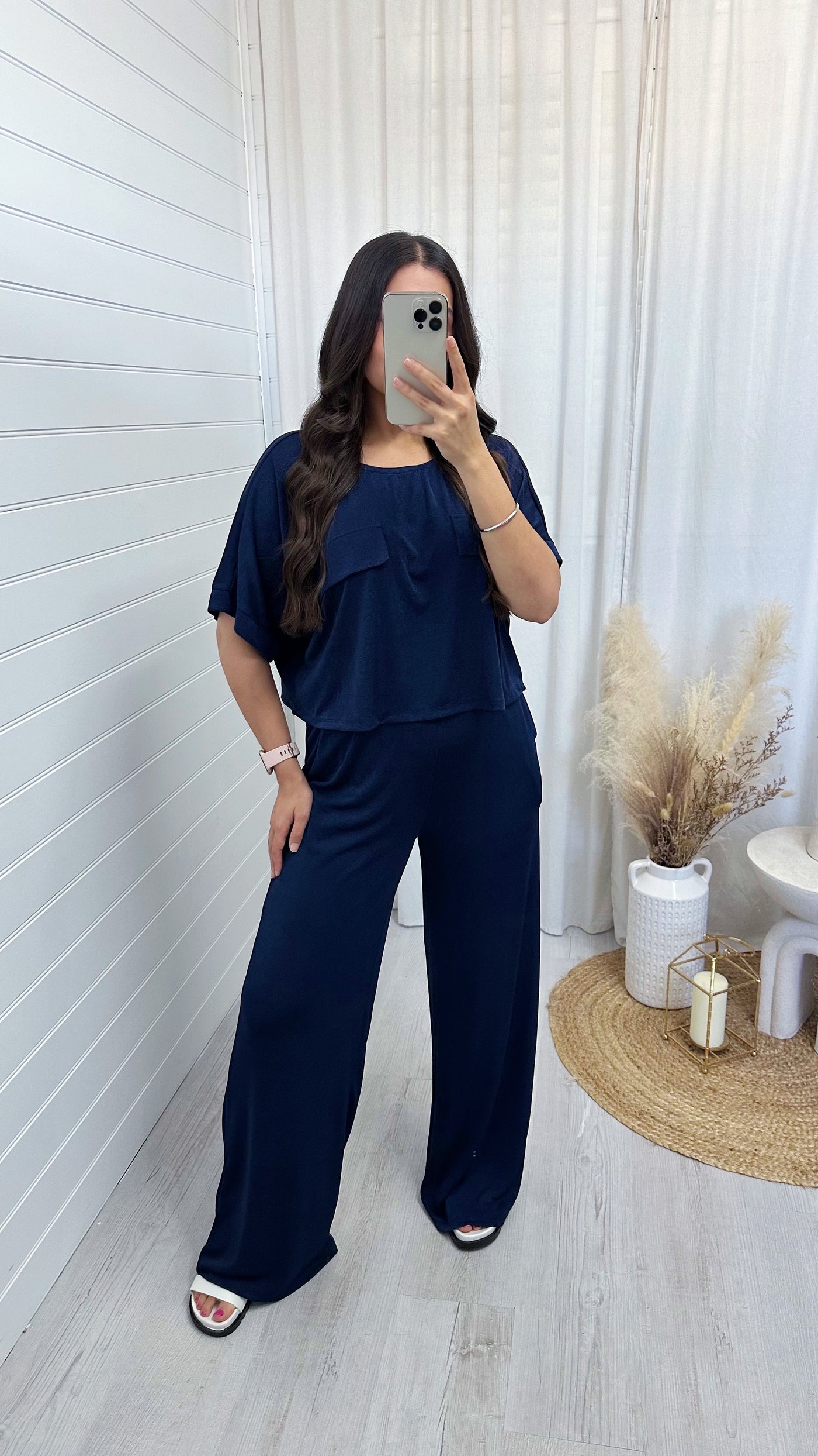 Cropped Loose Fit Top and Trousers Co-Ord - NAVY