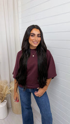 Box Sleeve Soft Cotton T-Shirt - BURGUNDY
