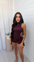 Cut Out Lace Playsuit - BURGUNDY