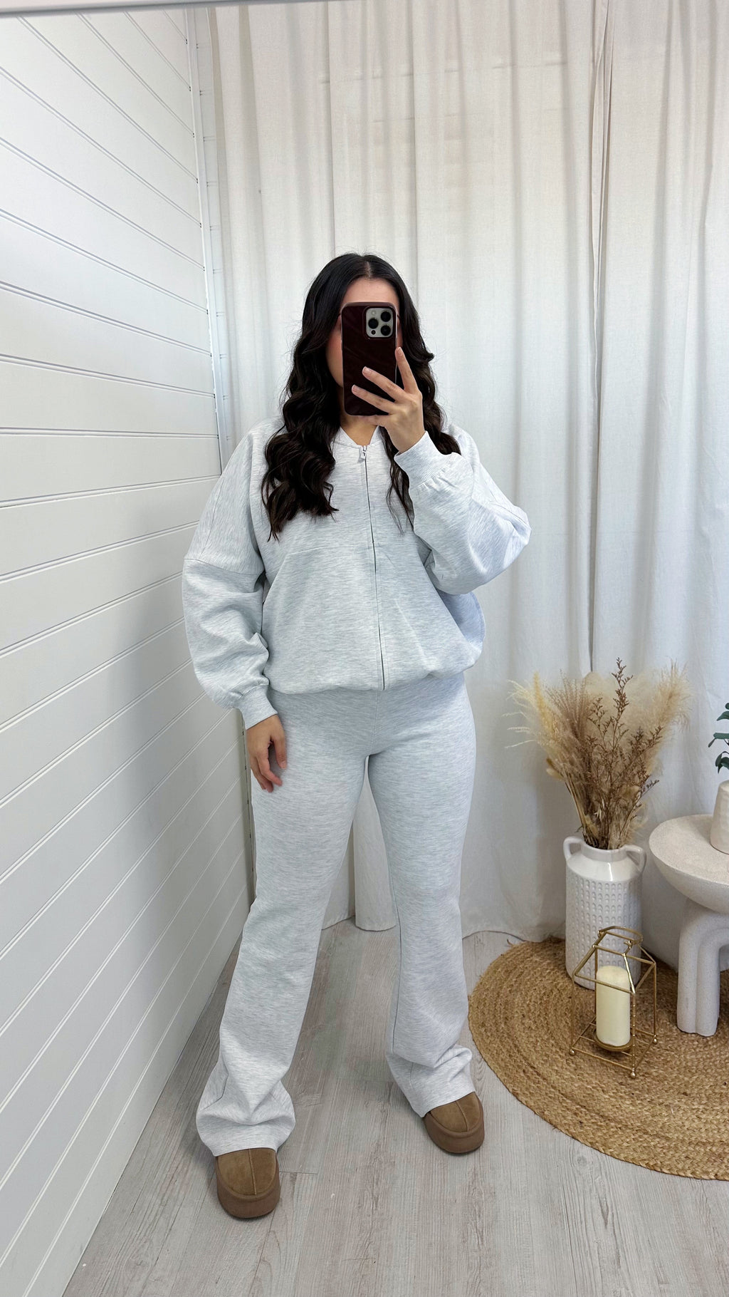 Bomber Jacket and Flare Joggers Co-Ord - LIGHT GREY