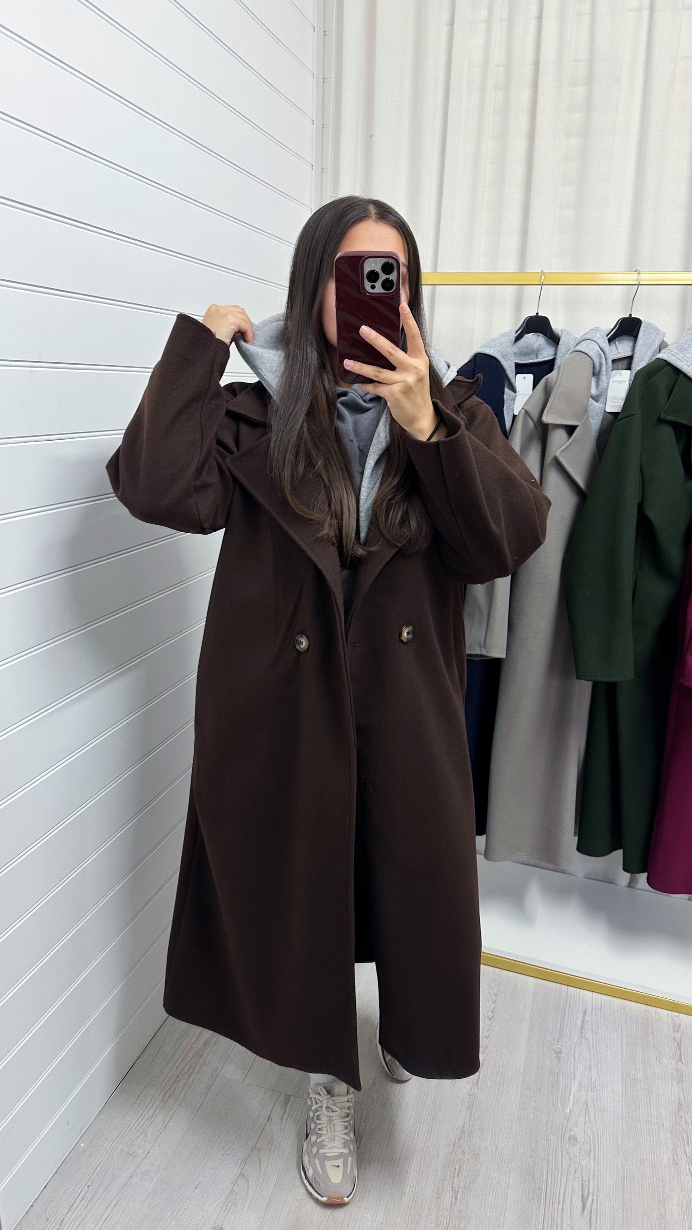 Oversized Woollen Hooded Mac - BROWN