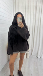 Chunky Rib Woollen Jacket - BROWN
