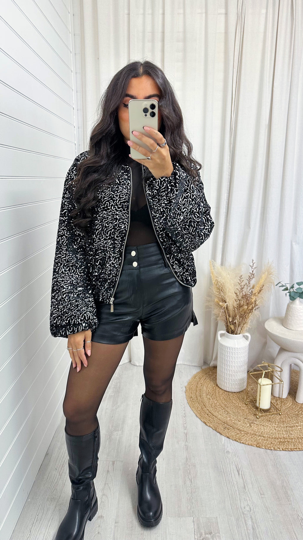 Balloon Sleeve Sequin Bomber Jacket - SILVER