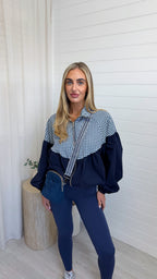Gingham Puff Ball Jacket - NAVY