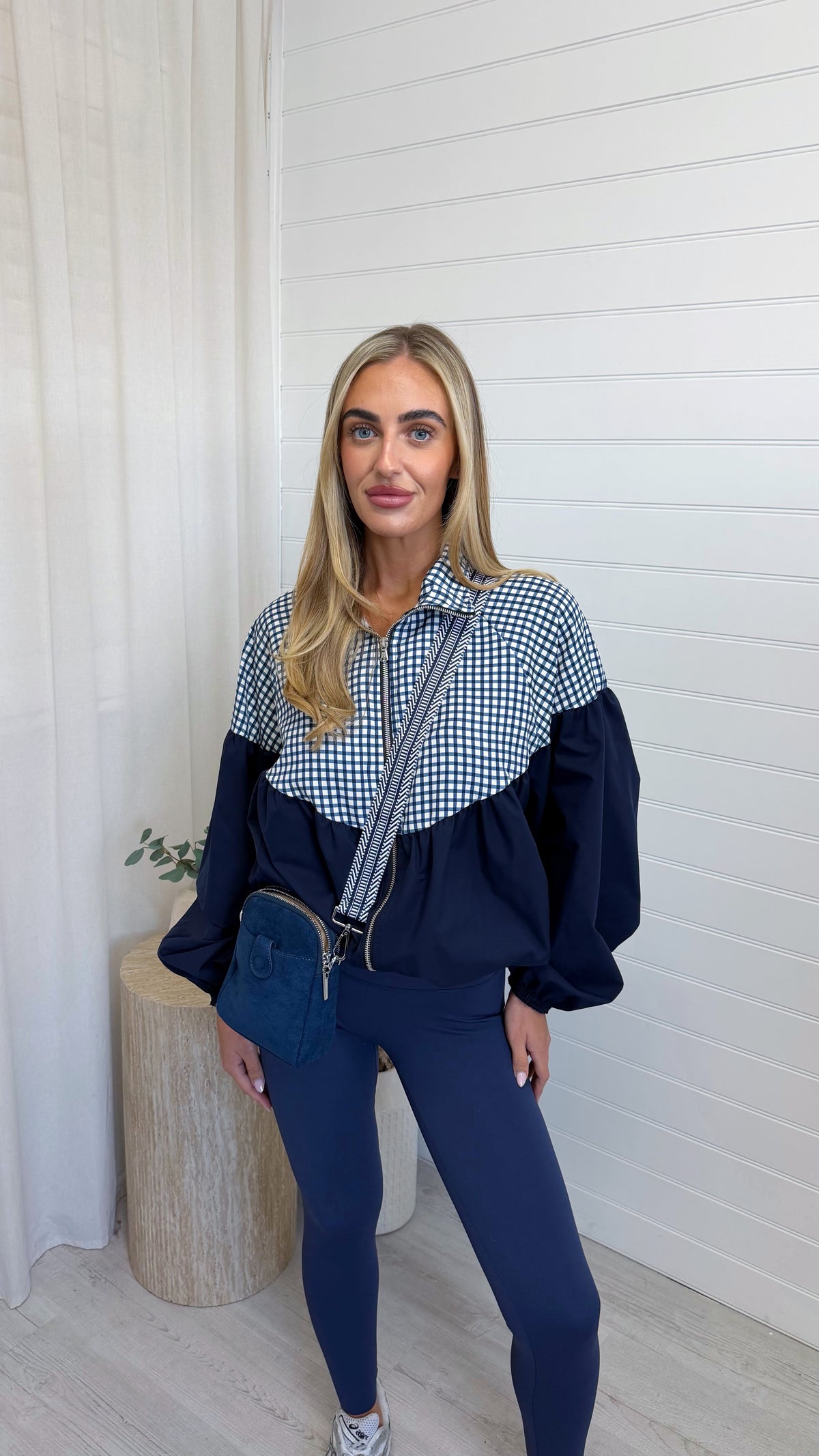 Gingham Puff Ball Jacket - NAVY