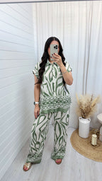 Leaf Print Shirt and Trousers Co-Ord - GREEN