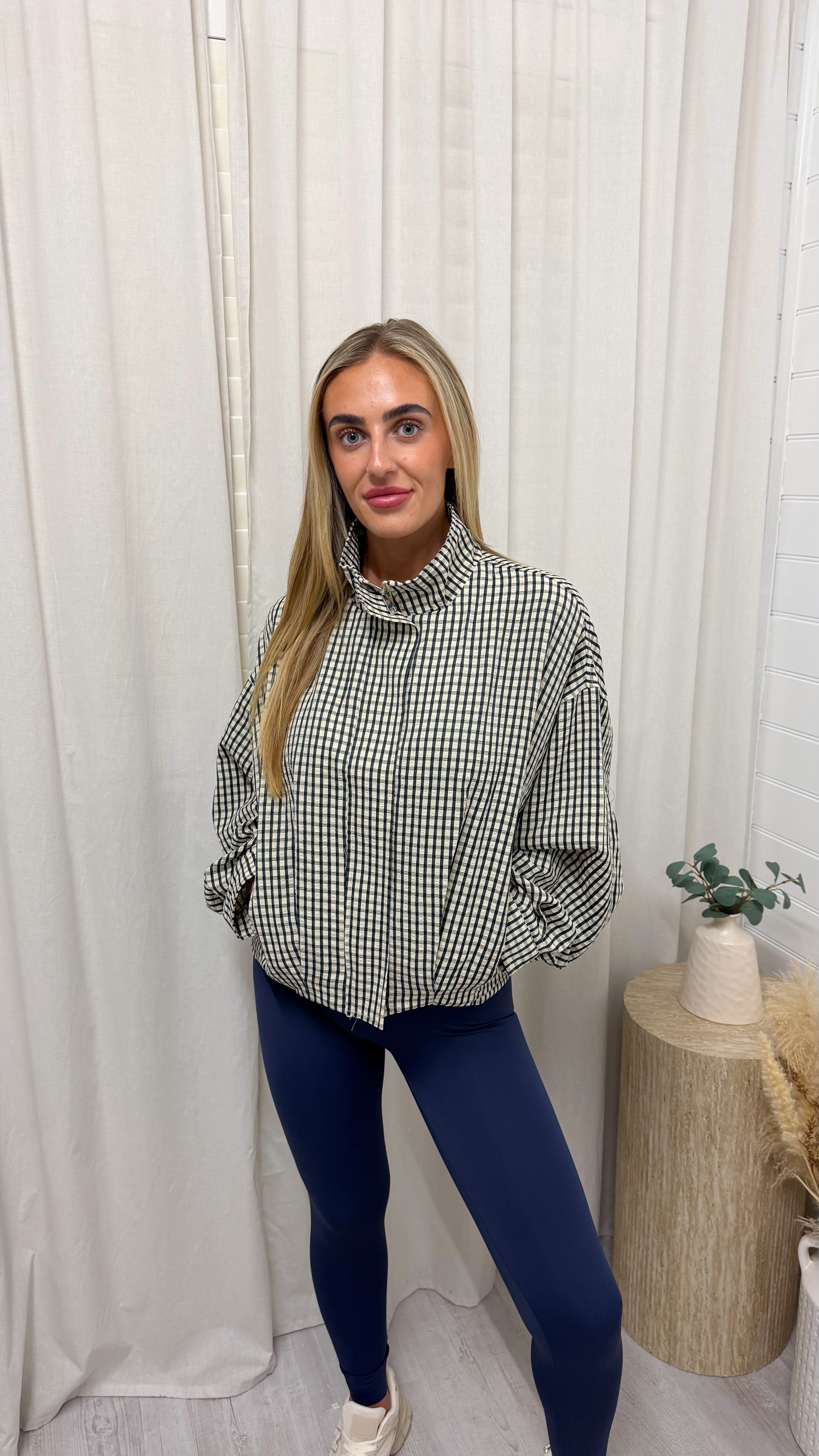 Lightweight Check Bomber Jacket - CREAM/BLACK