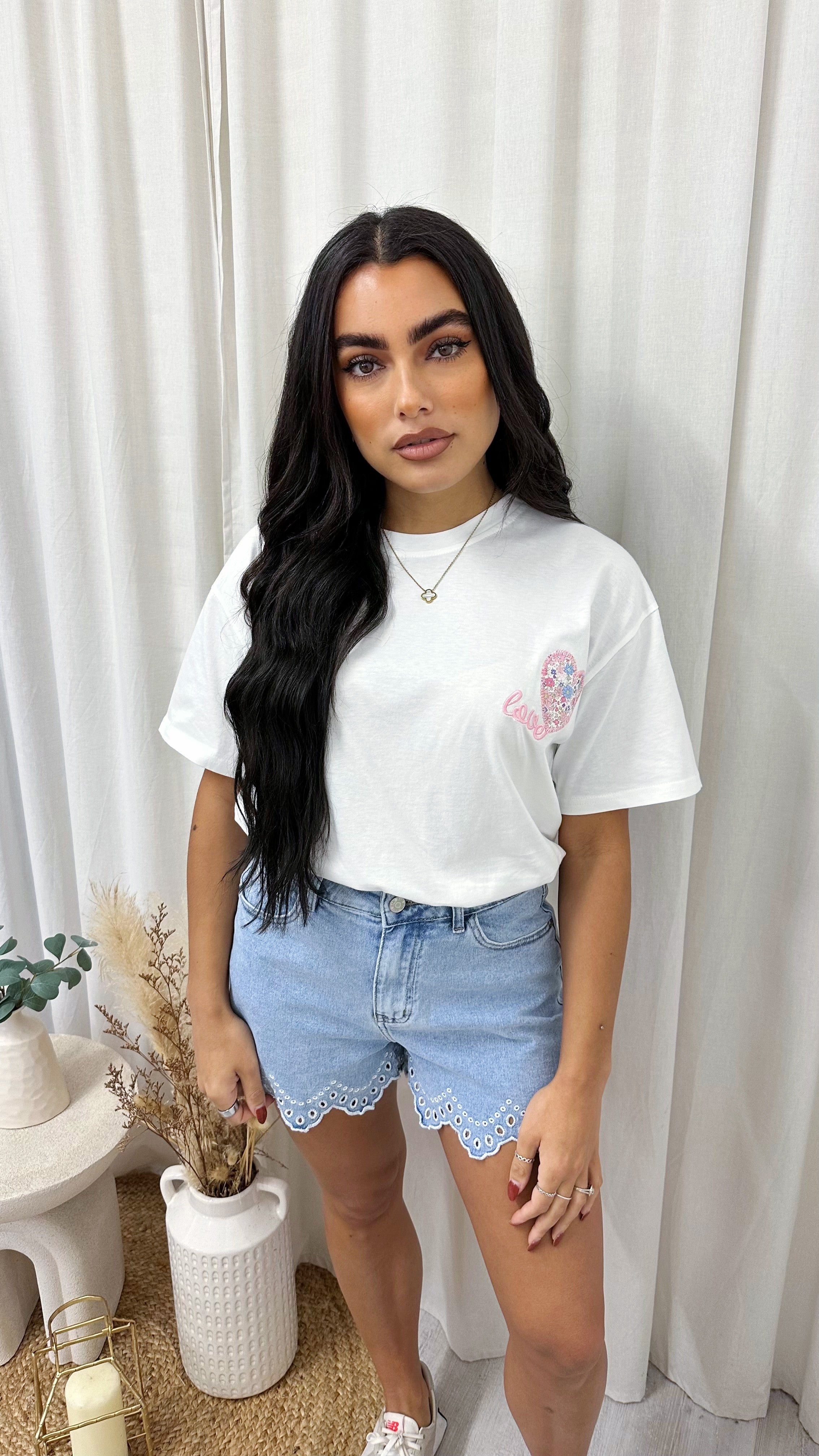 Embroided Love Heart T-Shirt - PINK