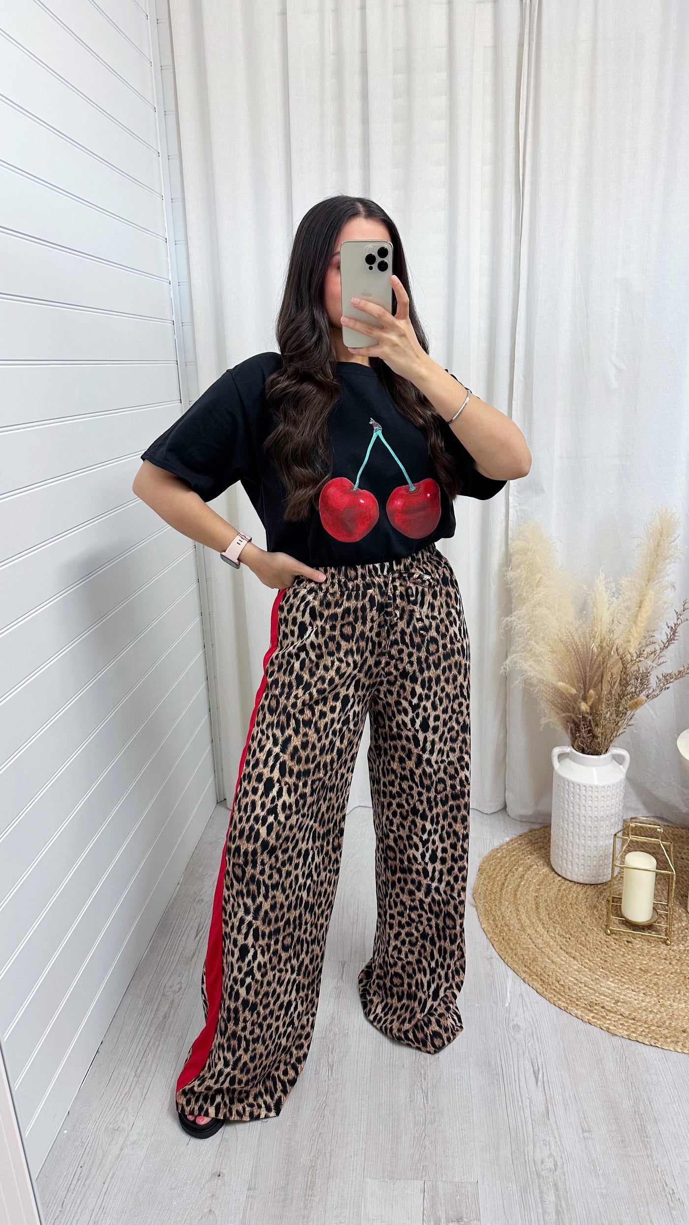 Red Stripe Leopard Print Trousers