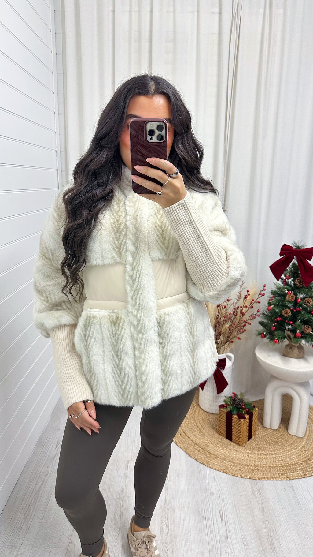 Faux Fur Padded Insert Jacket - CREAM