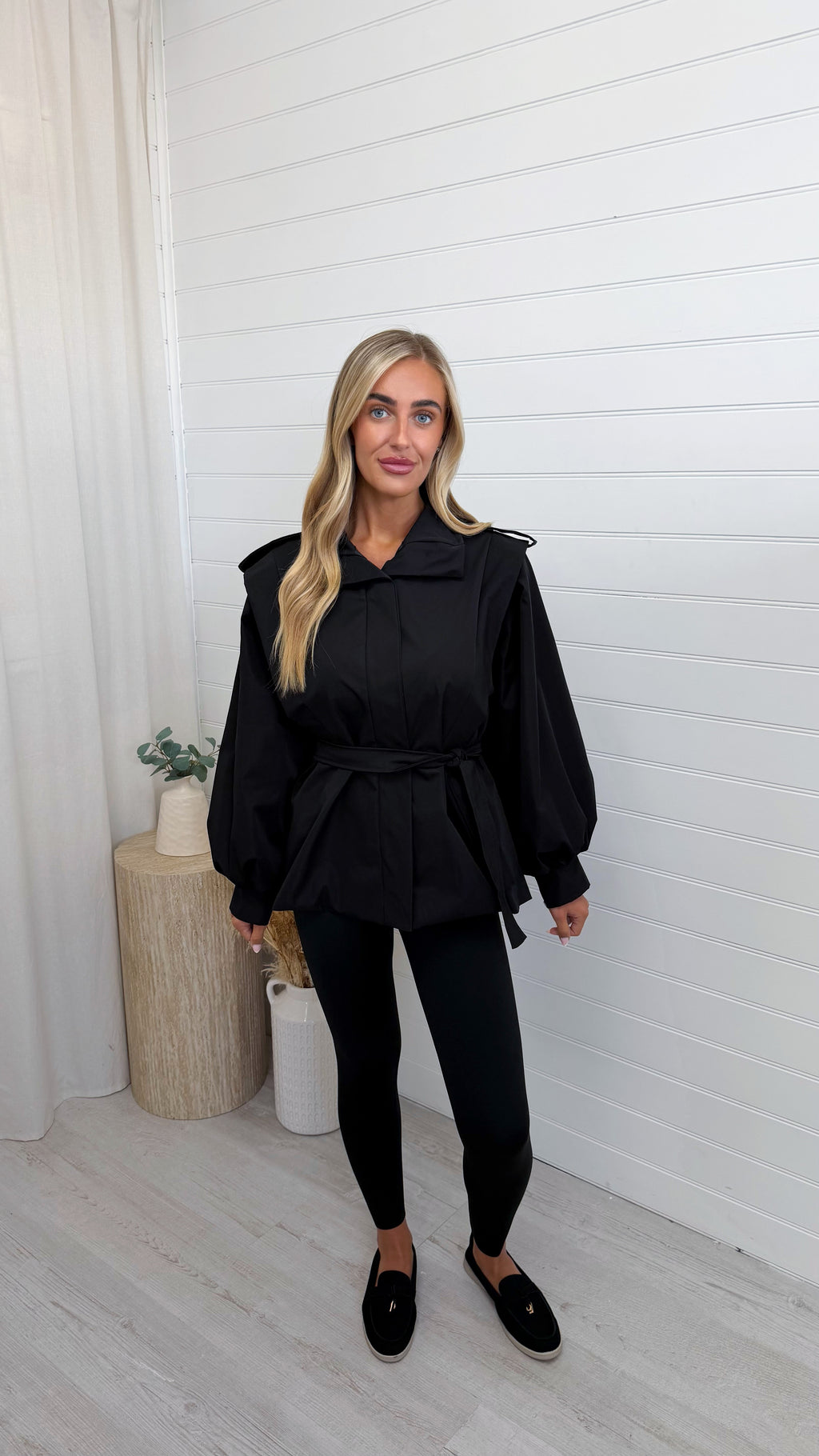 Cap Shoulder Belted Trench Jacket - BLACK