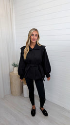 Cap Shoulder Belted Trench Jacket - BLACK