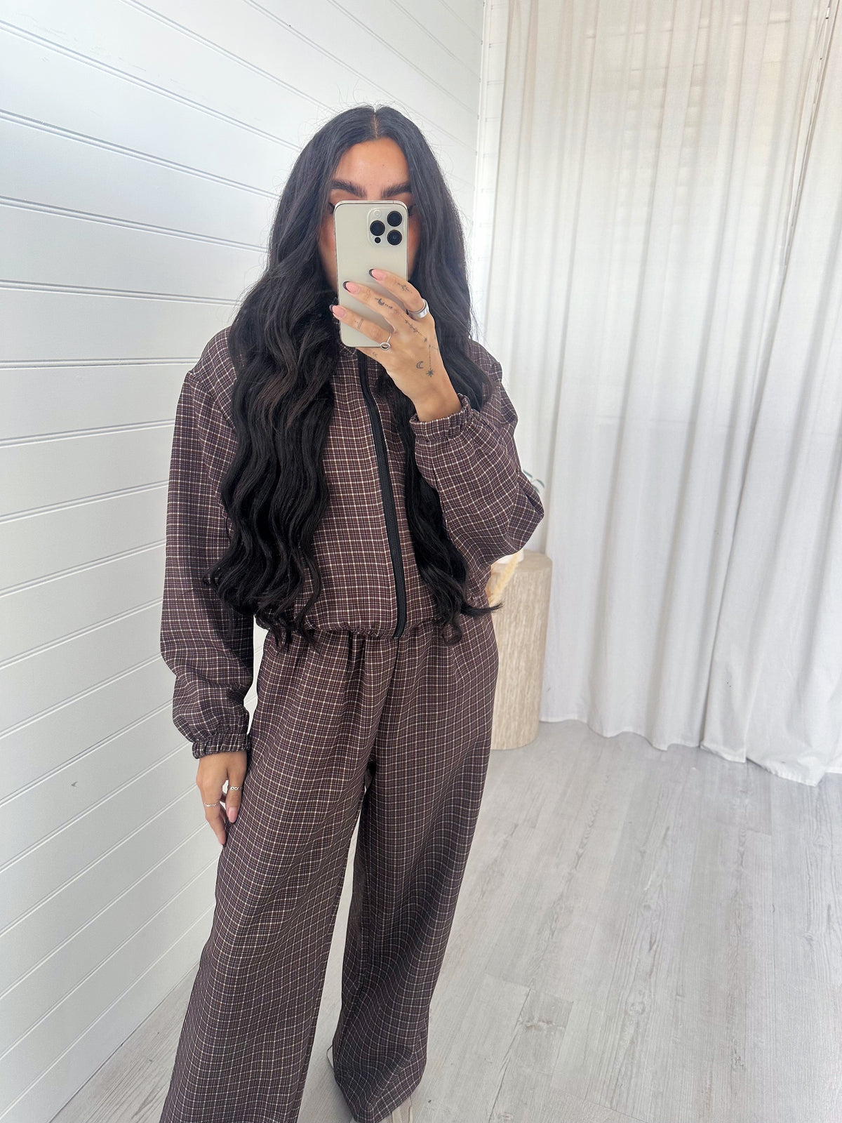 Check Wide Leg Co-ord - BROWN