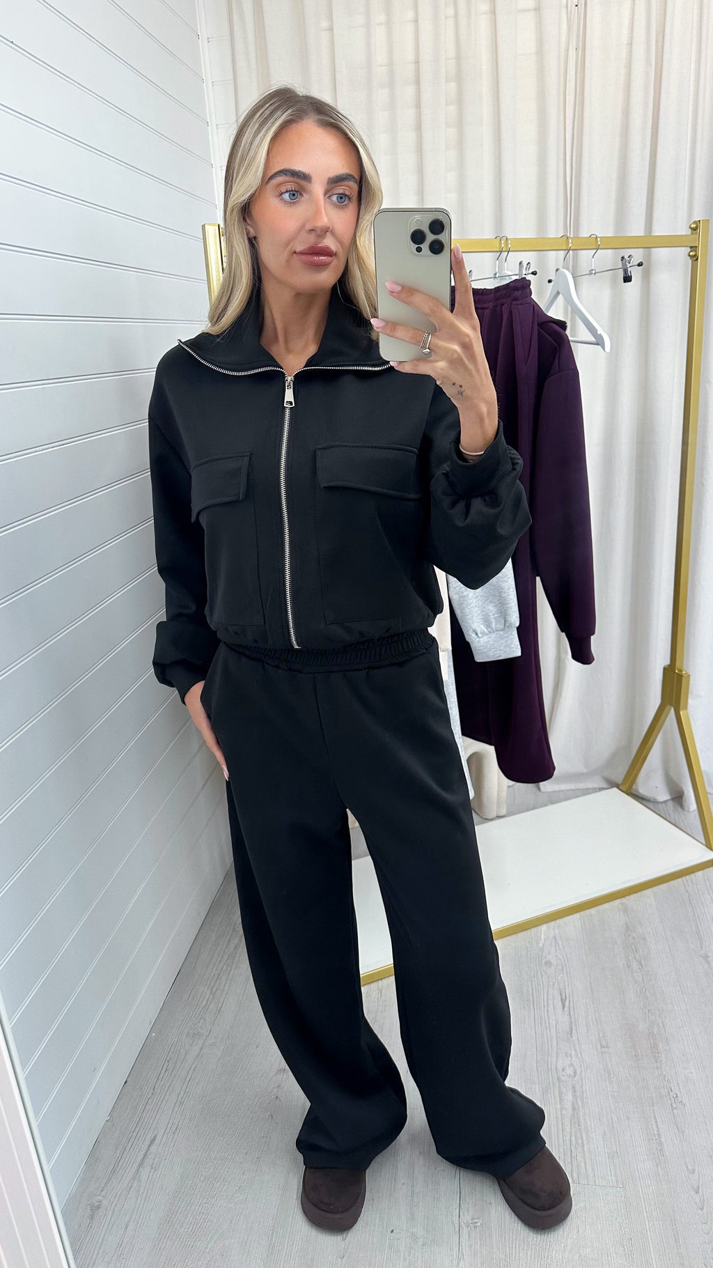 Front Pocket Jacket and Joggers Co-Ord - BLACK