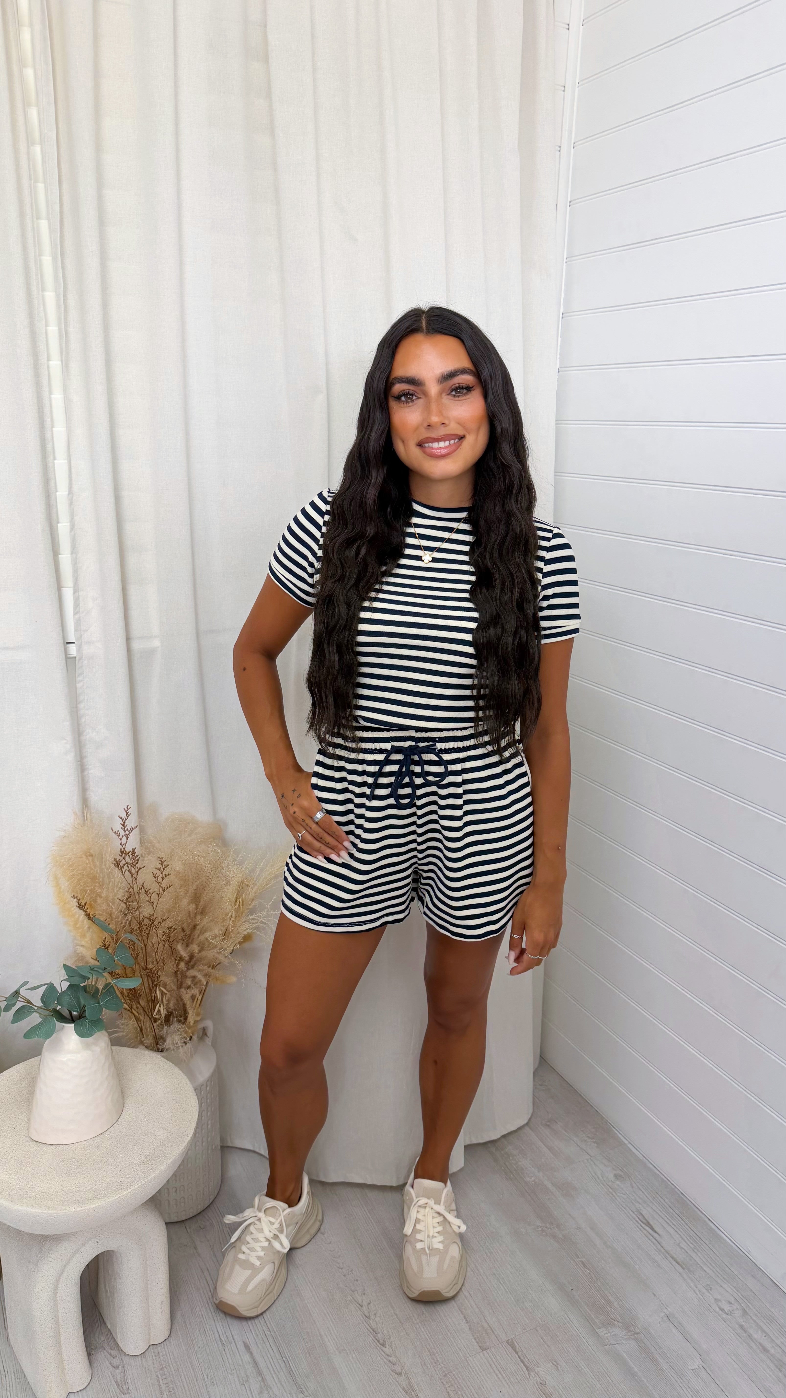 Colour Block Stripe T-Shirt and Shorts Co-Ord - NAVY